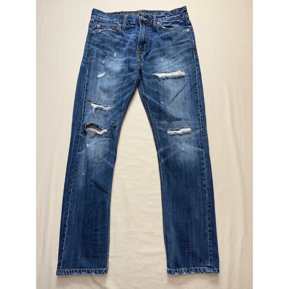 American Eagle Outfitters Slim Fit Distressed‎ Blue Jeans Mens 30x30 Medium Wash